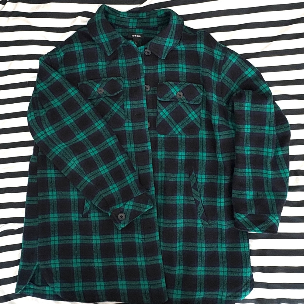 Torrid Brushed Twill Shacket (size 1 | 1x | 14-16) Green and Black Buffalo Plaid